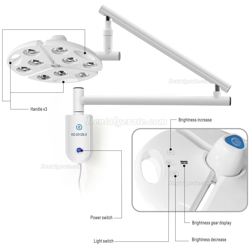 KWS KD-2012B-5 90W LED OP-Leuchte f&uuml;r die Zahnarzt / Schattenfreie Lampe (Wandmontierte)